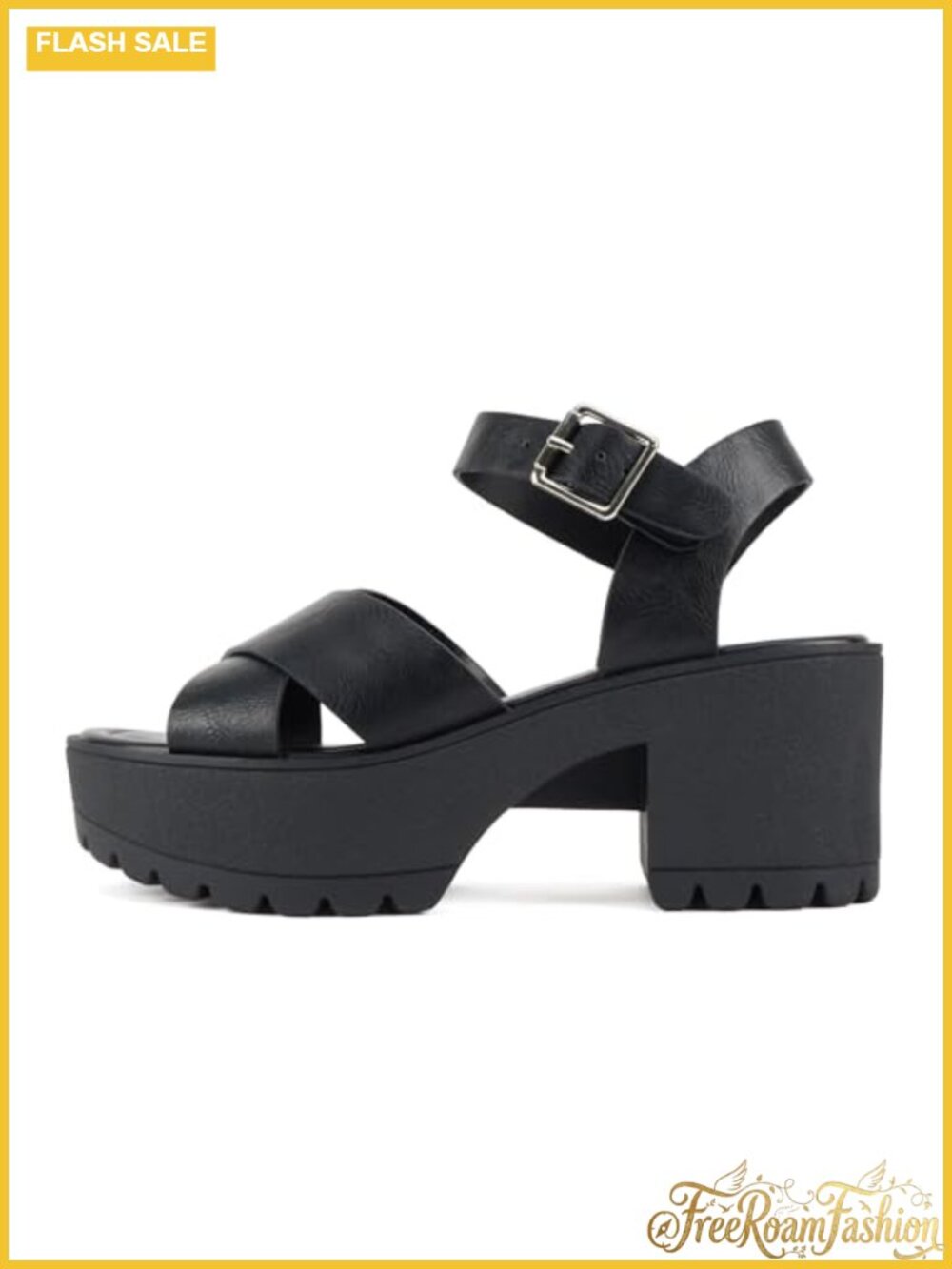Open Toe Criss Cross Strap Mid Heel Sandal Adjustable Ankle Strap